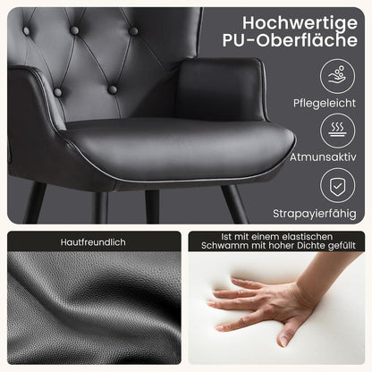 Ohrensessel 2er Set Schwarz – Skandinavischer Wohnzimmer Sessel