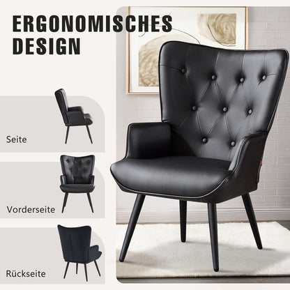 Ohrensessel 2er Set Schwarz – Skandinavischer Wohnzimmer Sessel