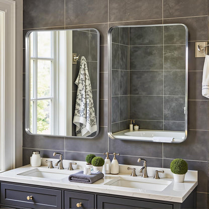 Wandspiegel 60x90 cm – Moderner Badezimmer Spiegel mit Silberrahmen