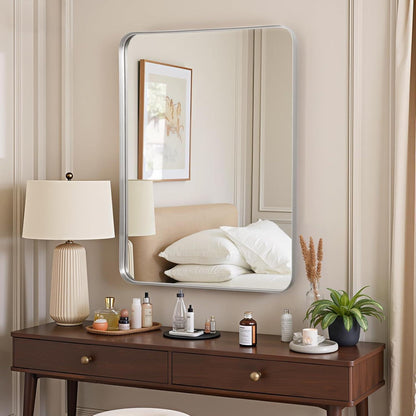Wandspiegel 60x90 cm – Moderner Badezimmer Spiegel mit Silberrahmen