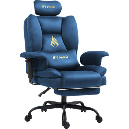 Gaming Stuhl mit Fußstütze, Blau Wildlederimitat