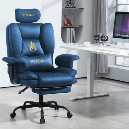 Gaming Stuhl mit Fußstütze, Blau Wildlederimitat