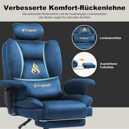 Gaming Stuhl mit Fußstütze, Blau Wildlederimitat