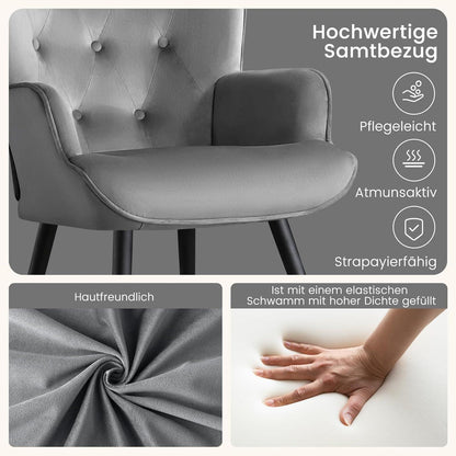 Samt Ohrensessel mit Hocker – Grau, Wohnzimmer Relaxsessel