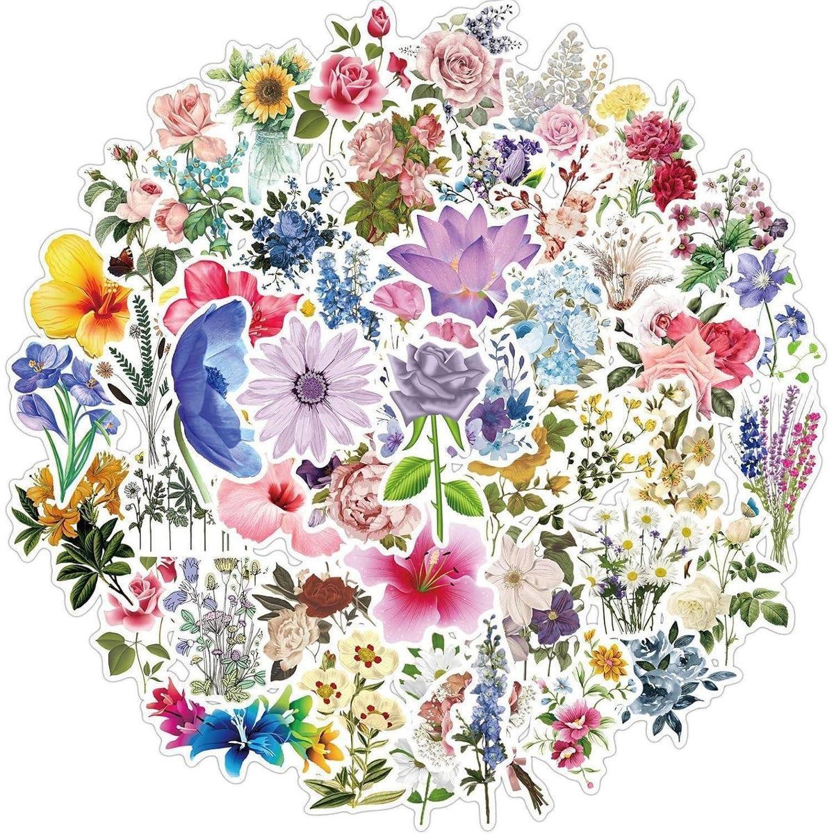 50 Blumen Aufkleber Wasserdicht – Scrapbooking & Basteln