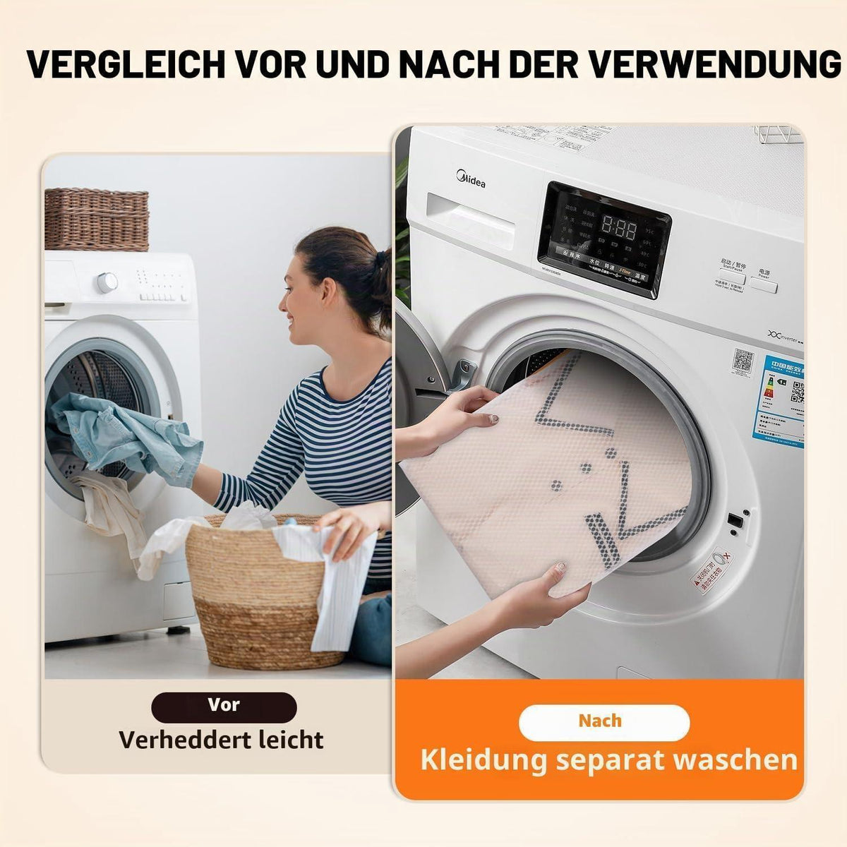 Wäschesack Netz für Waschmaschine – 1L + 2M Orange