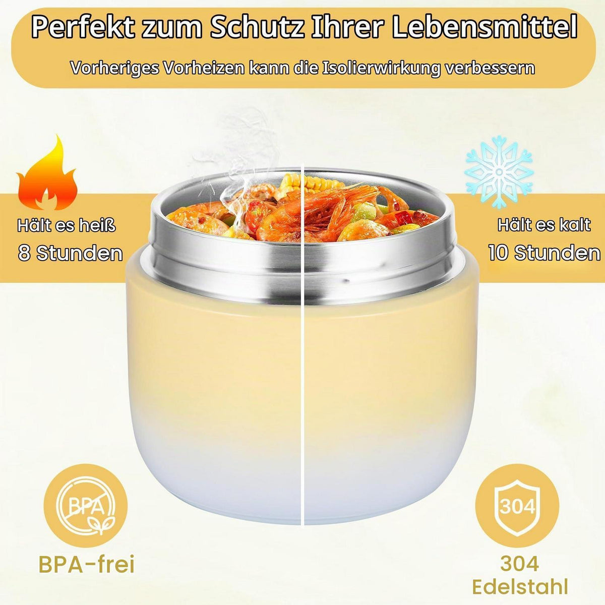 Edelstahl Thermobehälter 1,2L Gelb für Essen