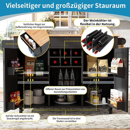 Kücheninsel mit Stauraum & Rollen – Schwarz 102x45x92cm