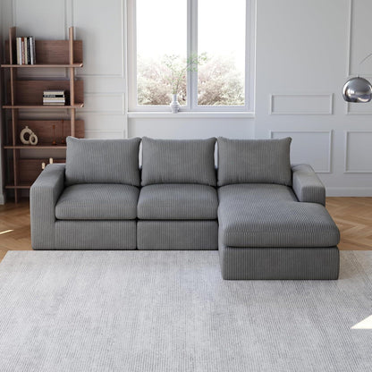Modernes L-förmiges Cord Sofa | Ecksofa 3-Sitzer mit verstellbarer Liege