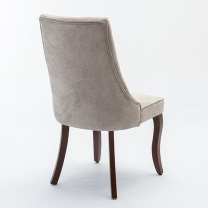 Esszimmerstühle 6er Set, Beige – Massivholz & Chenille-Stoff