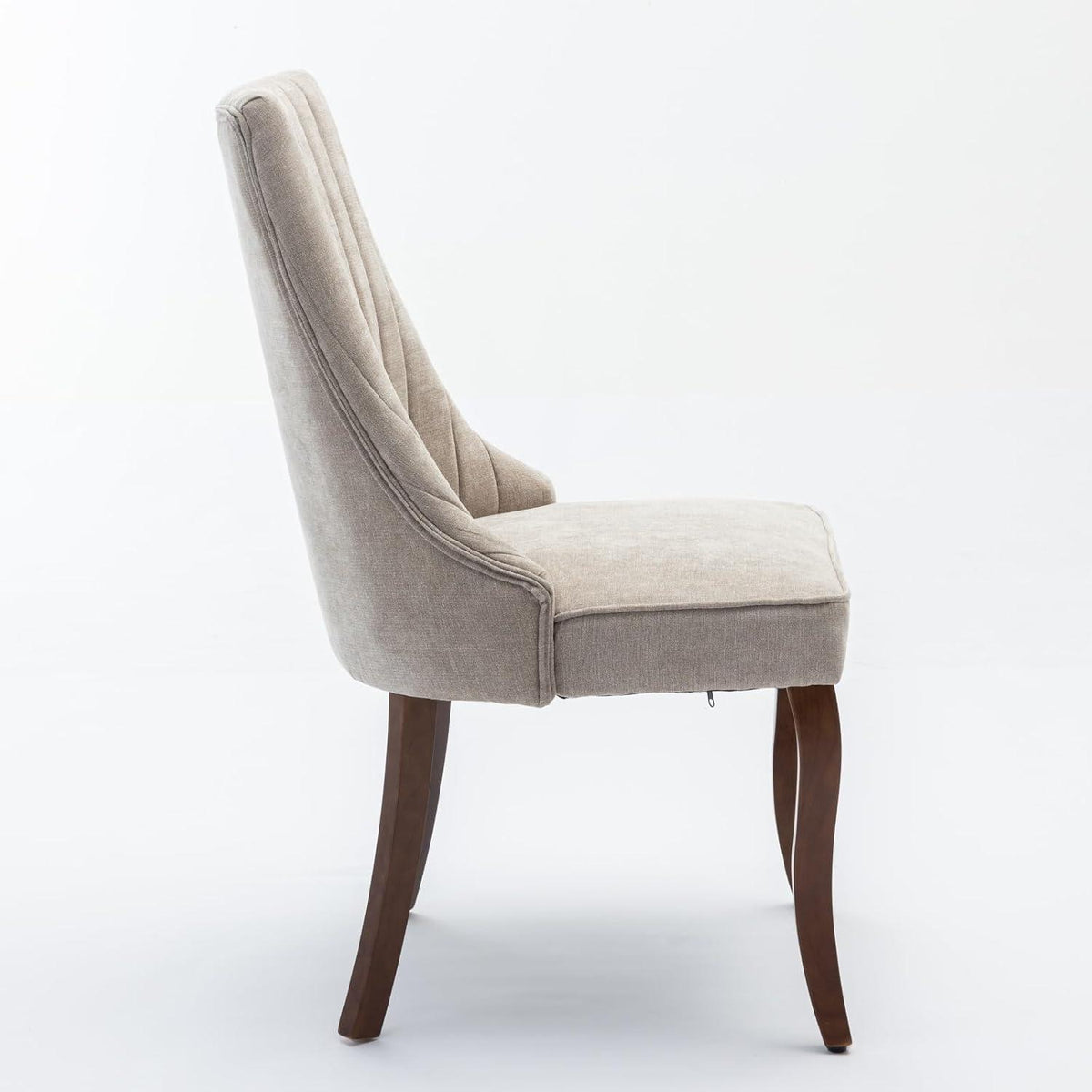 Esszimmerstühle 2er Set, Beige – Massivholz & Chenille