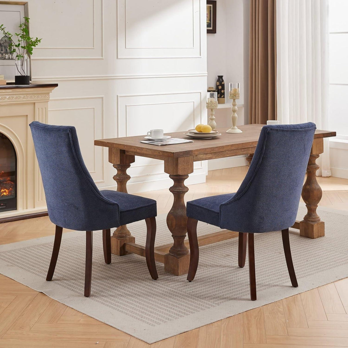 Esszimmerstühle 2er Set Blau – Bequemer Chenille-Stoff & Massivholz