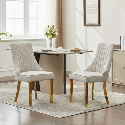 Esszimmerstühle 2er Set Beige – Bequemer Chenille-Stoff & Goldene Beine