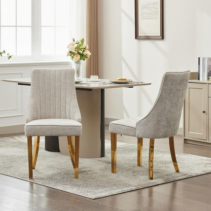 Esszimmerstühle 2er Set Beige – Bequemer Chenille-Stoff & Goldene Beine