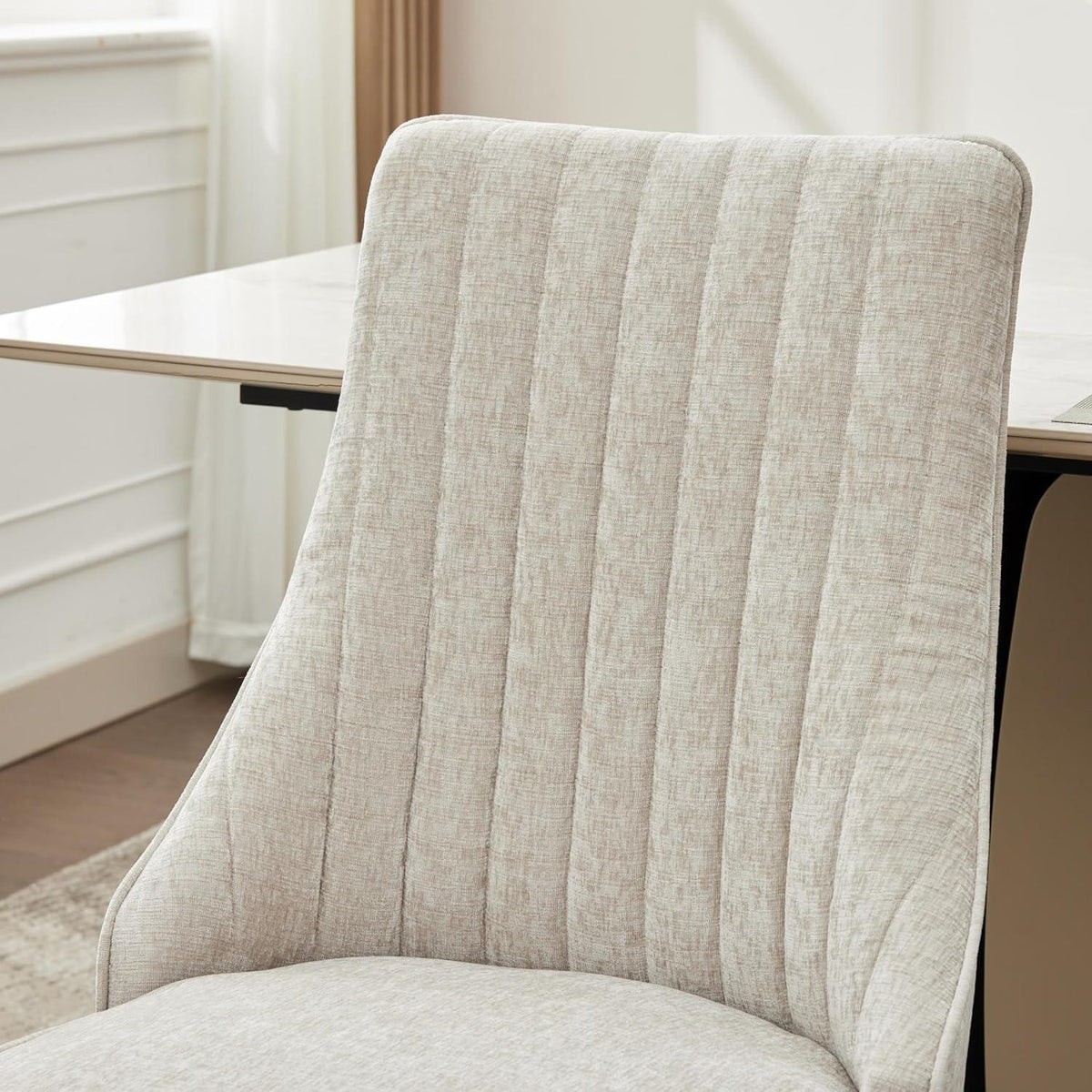 Esszimmerstühle 2er Set Beige – Bequemer Chenille-Stoff & Goldene Beine