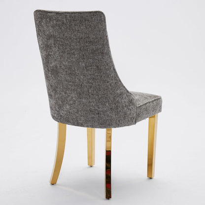 Esszimmerstühle 4er Set Grau mit Edelstahlbeinen & Chenille-Stoff
