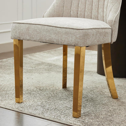 Esszimmerstühle 6er Set Beige, Chenille-Stoff & Goldene Beine
