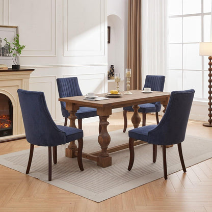 Esszimmerstühle 4er Set Blau – Bequemer Chenille-Stoff & Massivholz