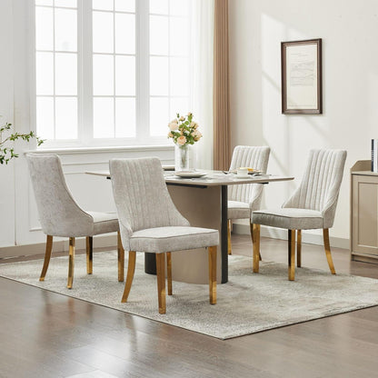 Esszimmerstühle 4er Set Beige, Chenille & Edelstahlbeine