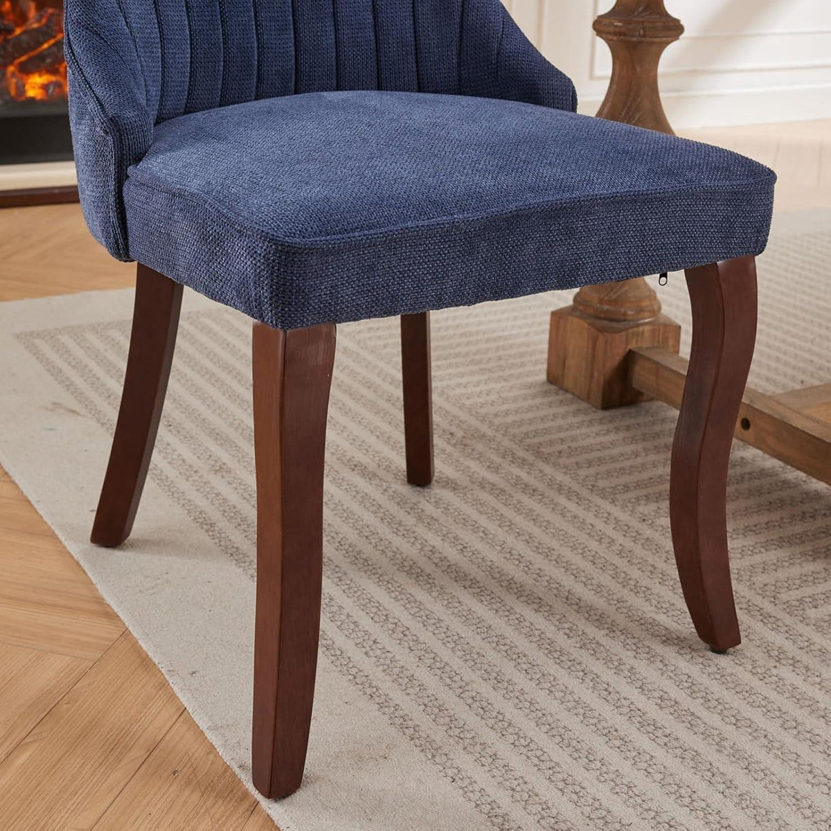 Esszimmerstühle 6er Set Blau – Bequeme Chenille-Stühle mit Massivholzbeinen