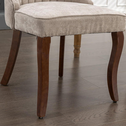 Esszimmerstühle 4er Set, Beige – Massivholz & Chenille