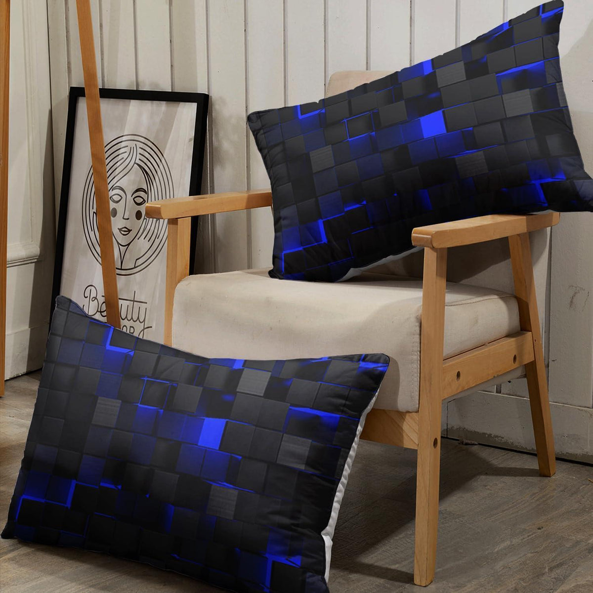 Würfel 3D Bettwäsche-Set Schwarz Blau 155x220cm