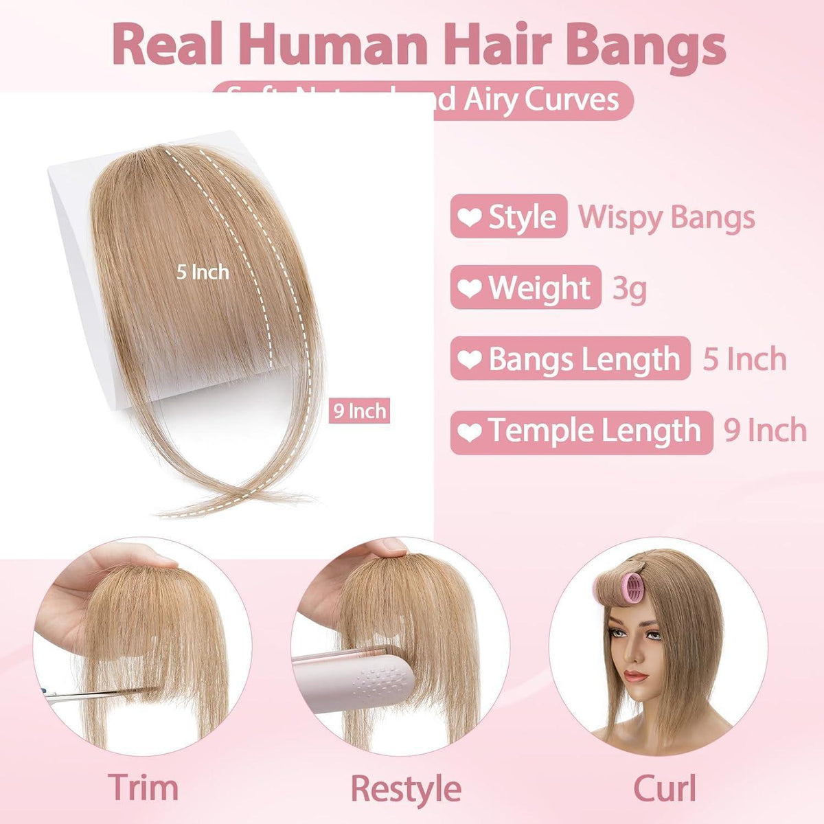 Luftiger Pony Hellbraun - Zarter Haarteil für einen jugendlichen Look