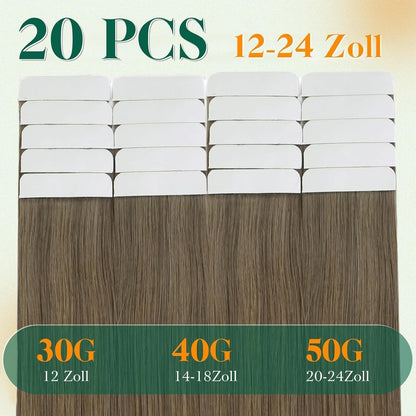 Echthaar Tape Extensions Braun Balayage Ombre 55cm