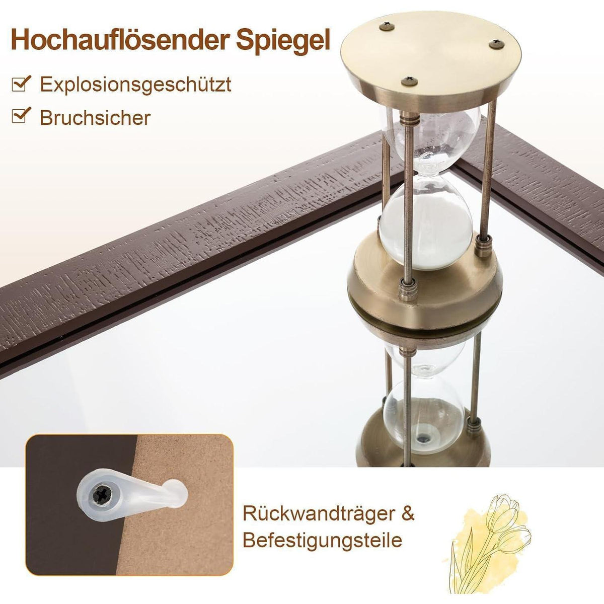 Rechteckiger Wandspiegel Holzrahmen 100x66 cm - Rustikal & Dekorativ