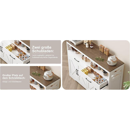 Weißes Sideboard mit 2 Schubladen & 4 Türen – Küchenschrank 140x40x105cm
