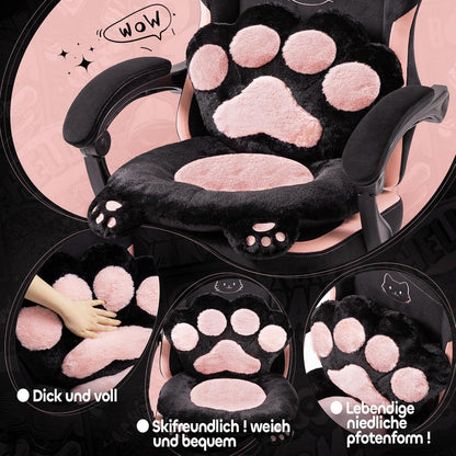 Gaming Stuhl mit Katzenohren und Fußstütze, Rosa