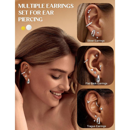 13 Paar Ohrringe Set Damen | Helix Piercings Silber Gold