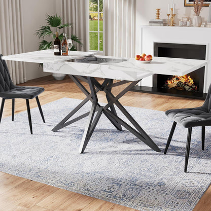 Ausziehbarer Esstisch Sternförmig Schwarz Weiß 120-160x80 cm