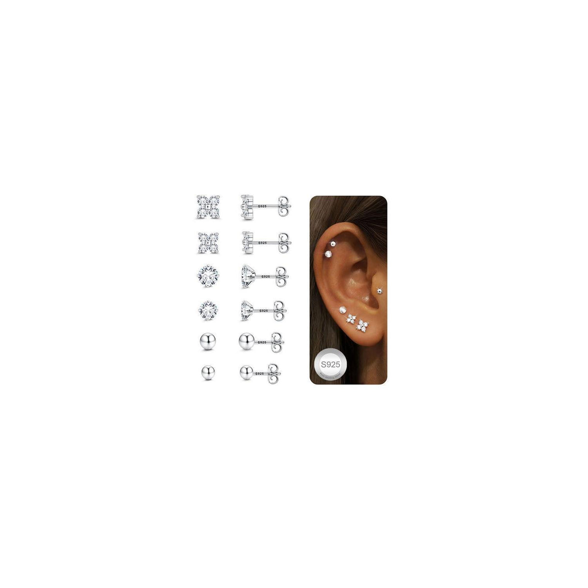 Silber Ohrstecker Set Damen 925 mit Zirkonia
