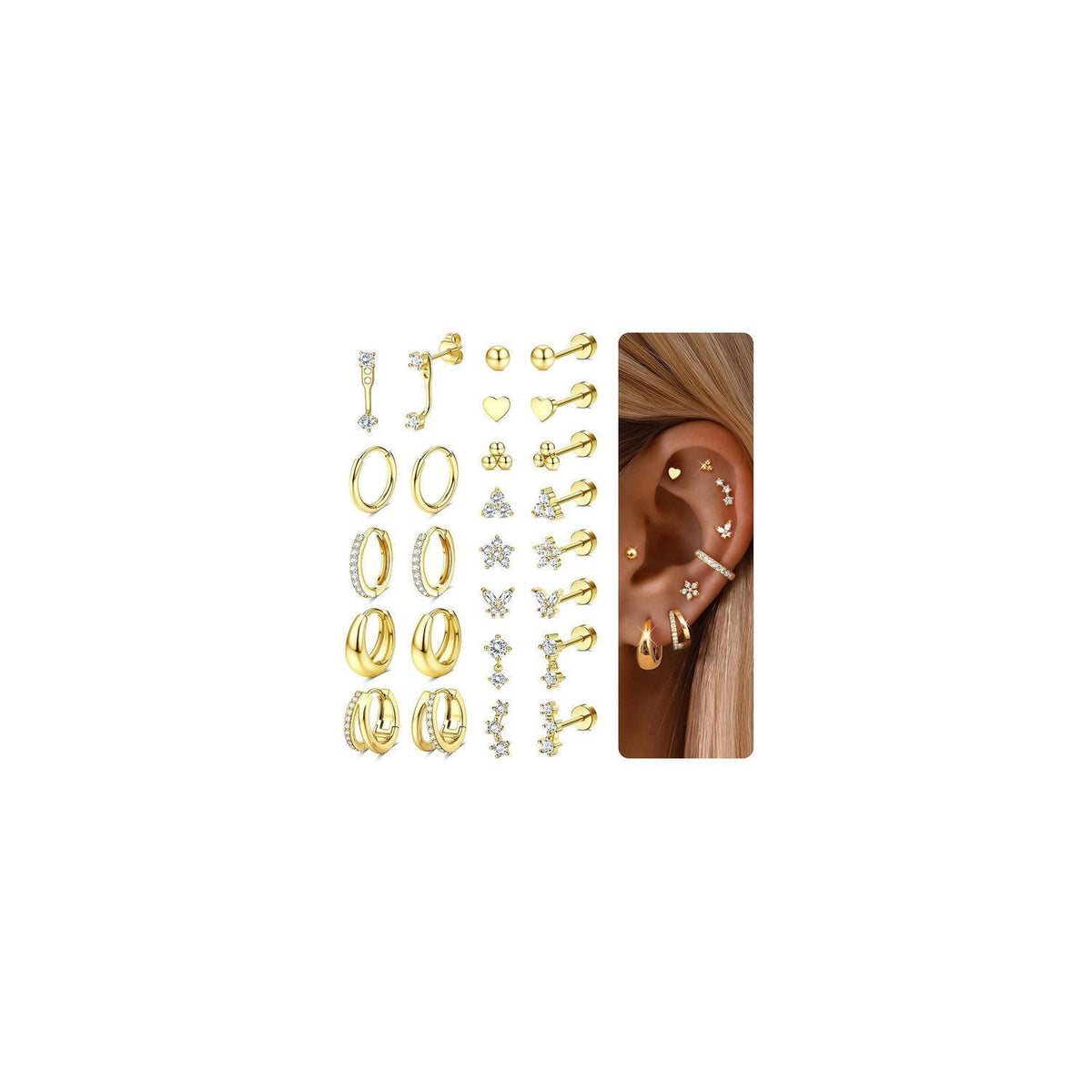 13 Paar Ohrringe Set Damen | Helix Piercings Gold Silber