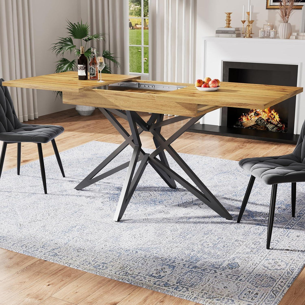 Ausziehbarer Esstisch Sternförmig Schwarz-Walnuss 120-160x80 cm
