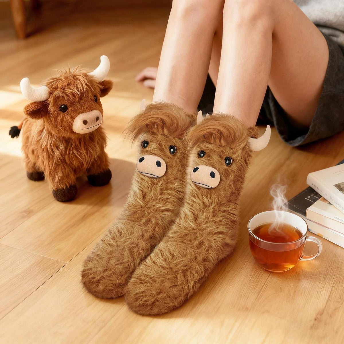 Highland Cow Kuschelsocken Damen – Flauschig & Charmant