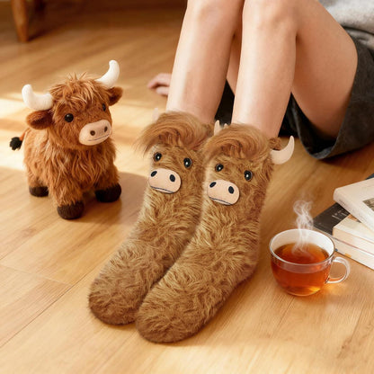 Highland Cow Kuschelsocken Damen – Flauschig & Charmant