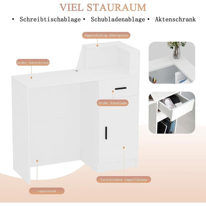 Empfangstheke mit Schublade – Weiß & Weiß, 190cm