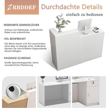 Empfangstheke mit Schublade – Weiß & Dunkelgrau, 200cm