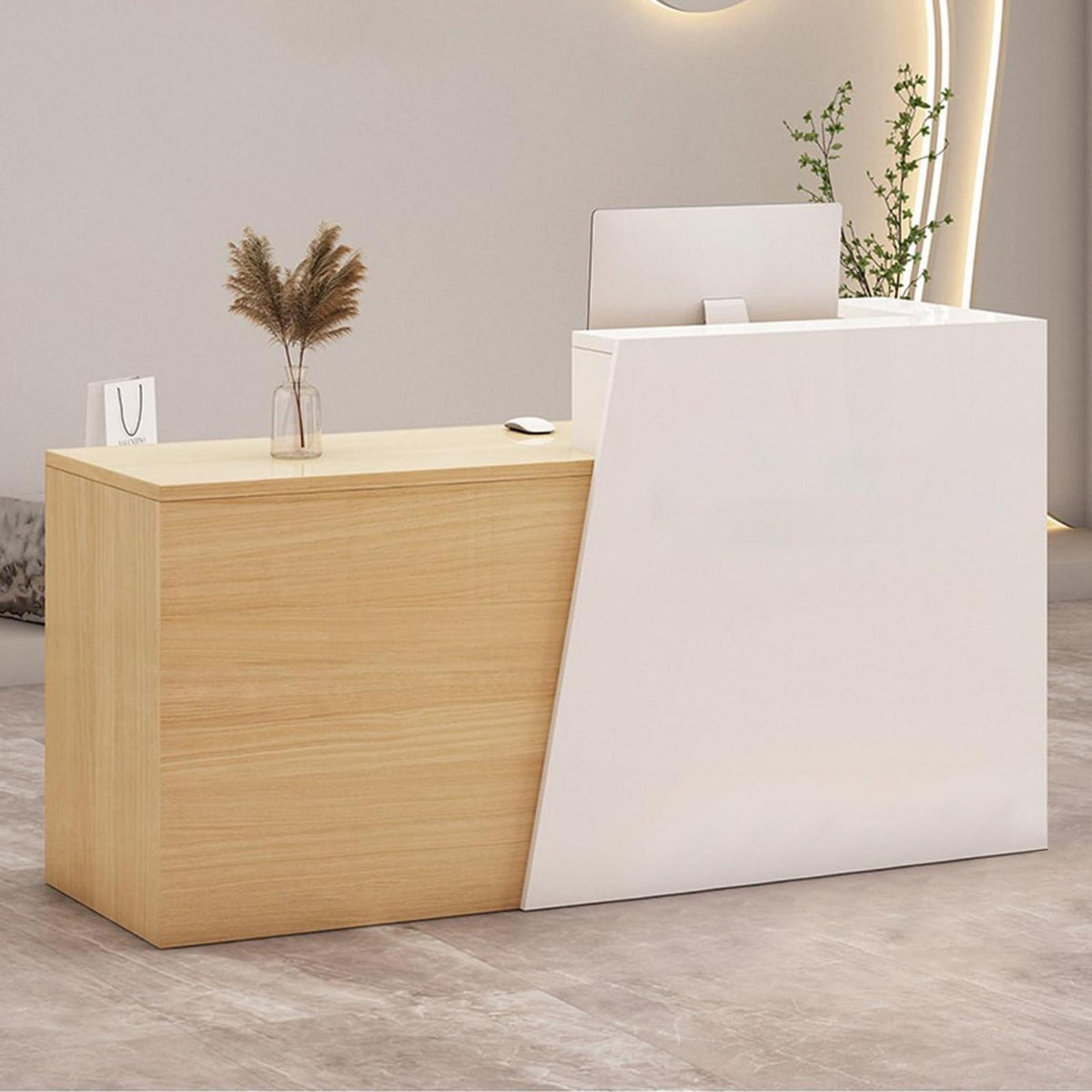 Empfangstheke mit Schublade – Weiß & Holz, 200cm
