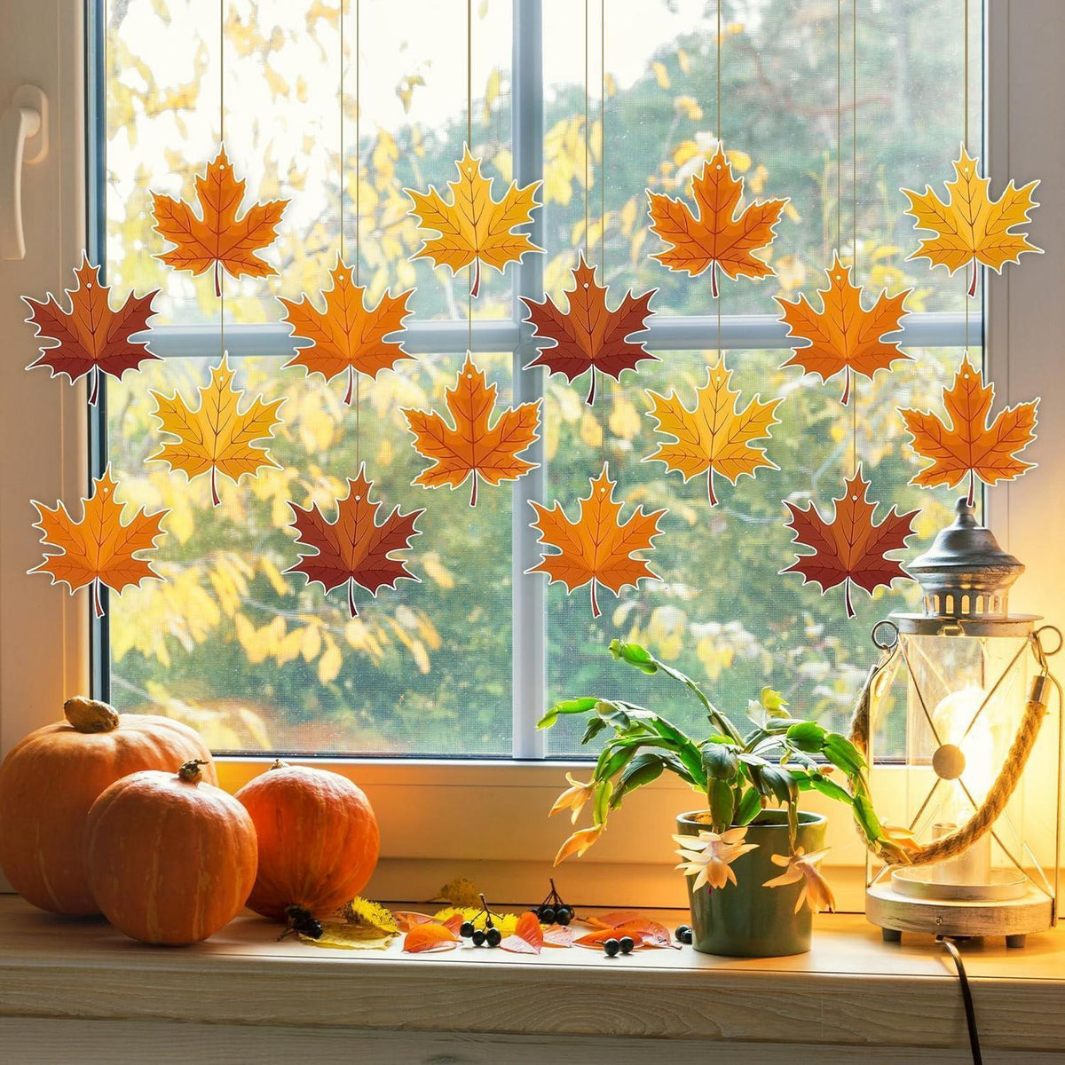 Herbstdeko Ahornblatt – 16er Set Fensterbilder für Thanksgiving