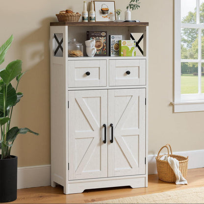 Weißes Sideboard mit Schubladen & Regal – Küchenschrank 58x29x108cm