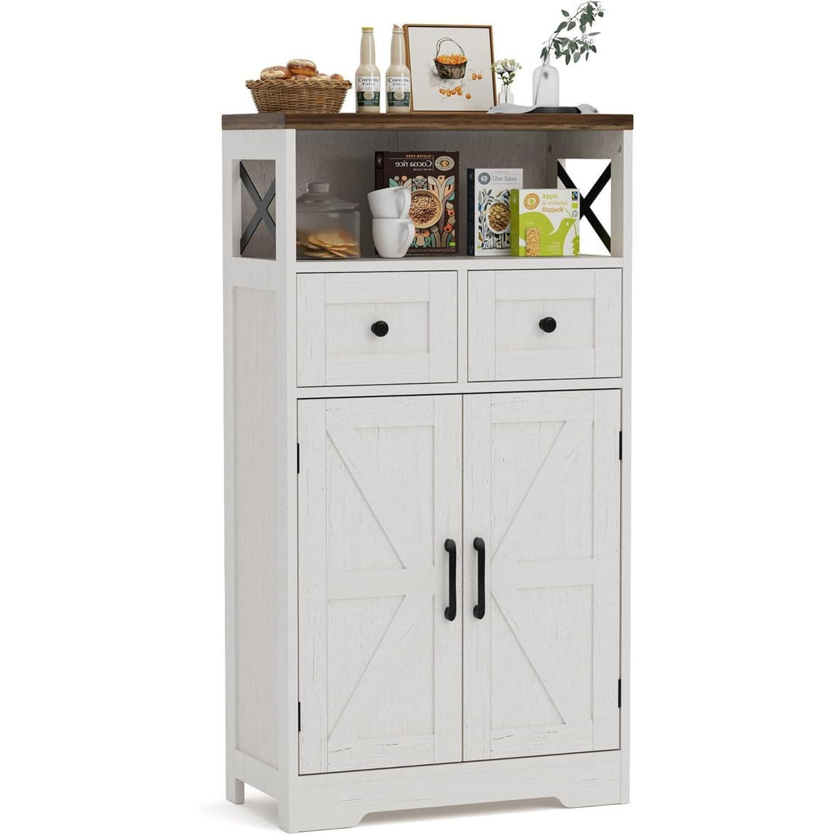 Weißes Sideboard mit Schubladen & Regal – Küchenschrank 58x29x108cm