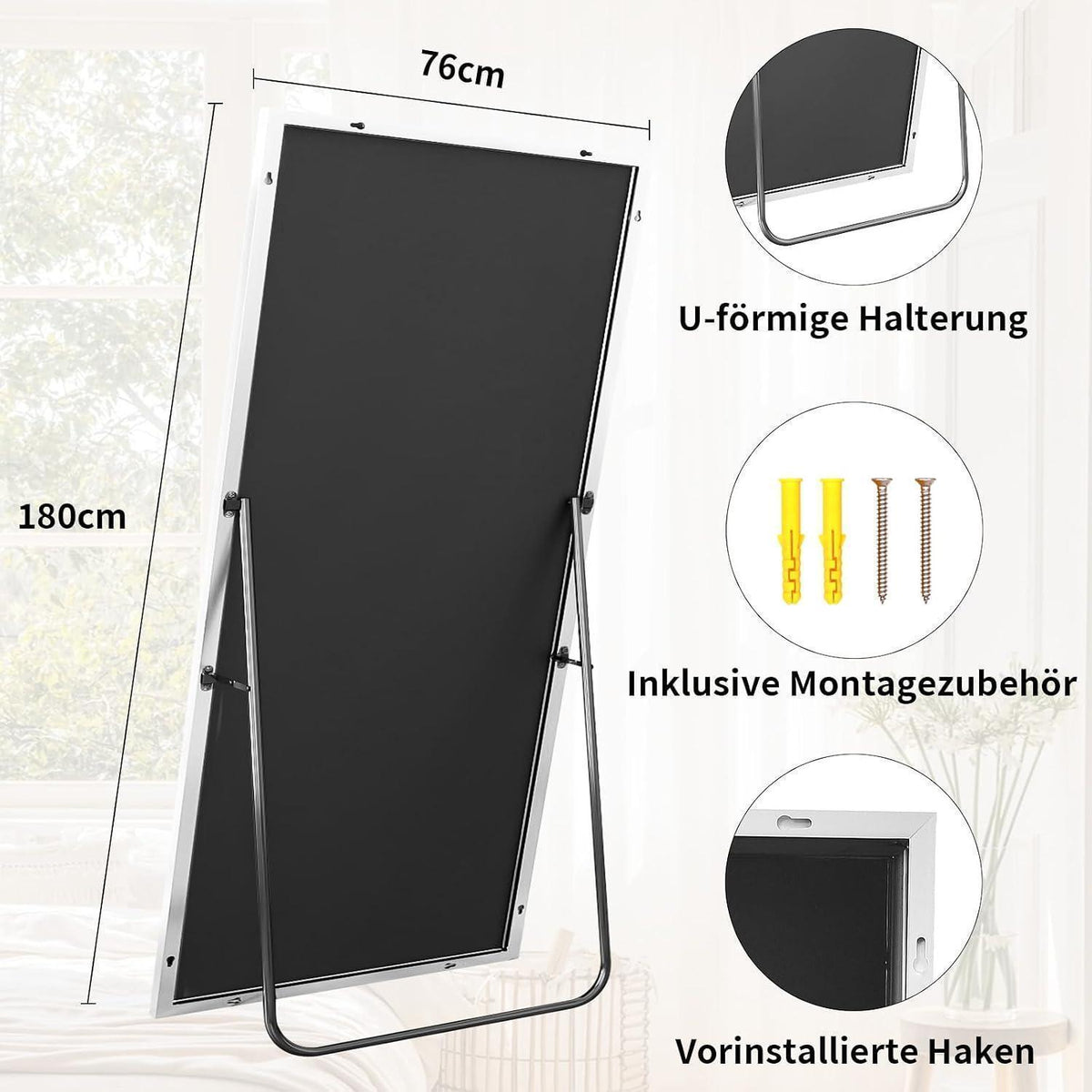Großer Ganzkörperspiegel mit Ständer – HD Spiegel, 180x76 cm