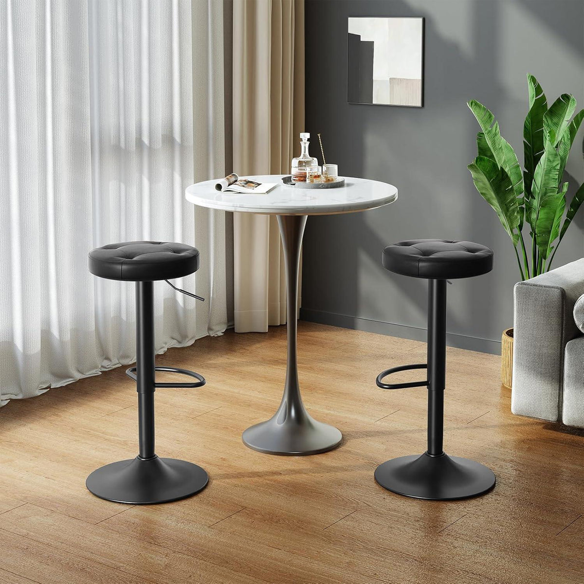 Verstellbarer Barhocker 2er Set mit Fußstütze & PU-Bezug