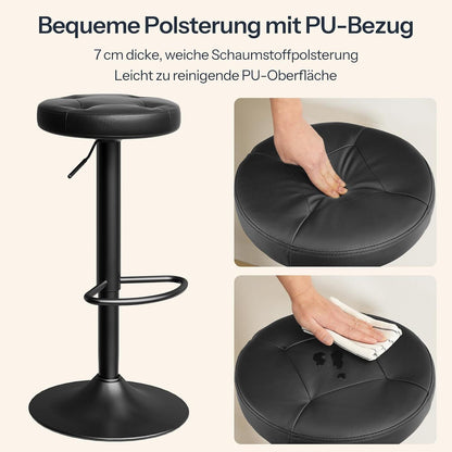 Verstellbarer Barhocker 2er Set mit Fußstütze & PU-Bezug