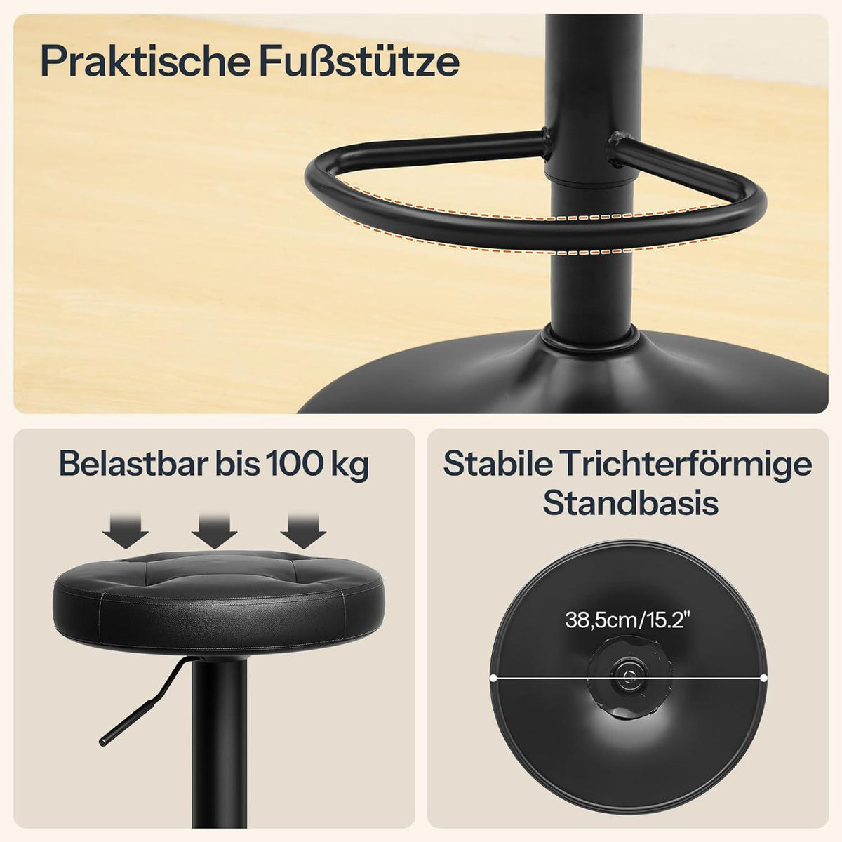 Verstellbarer Barhocker 2er Set mit Fußstütze & PU-Bezug