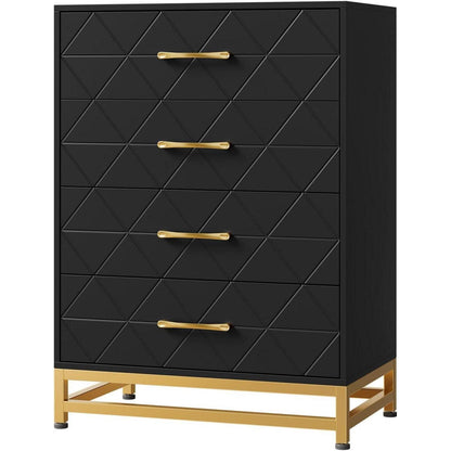 Kommode 4 Schubladen Schwarz – Metallrahmen, 61x40x91 cm
