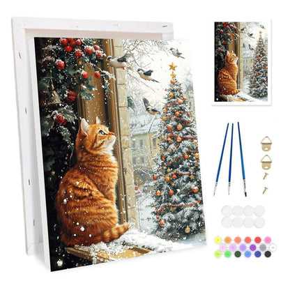 Weihnachtliche Katze Malen nach Zahlen für Erwachsene mit Rahmen